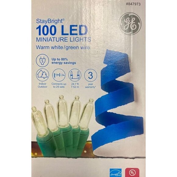 GE StayBright 100ct. Warm White Miniature LED String Lights-Christmas Lights - Picture 1 of 3